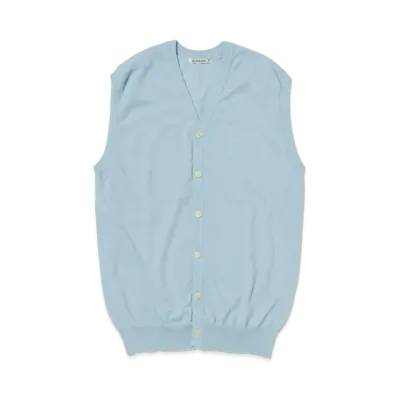 AURALEE Cashmere Hard Twist Knit Long Vest "Light Blue"