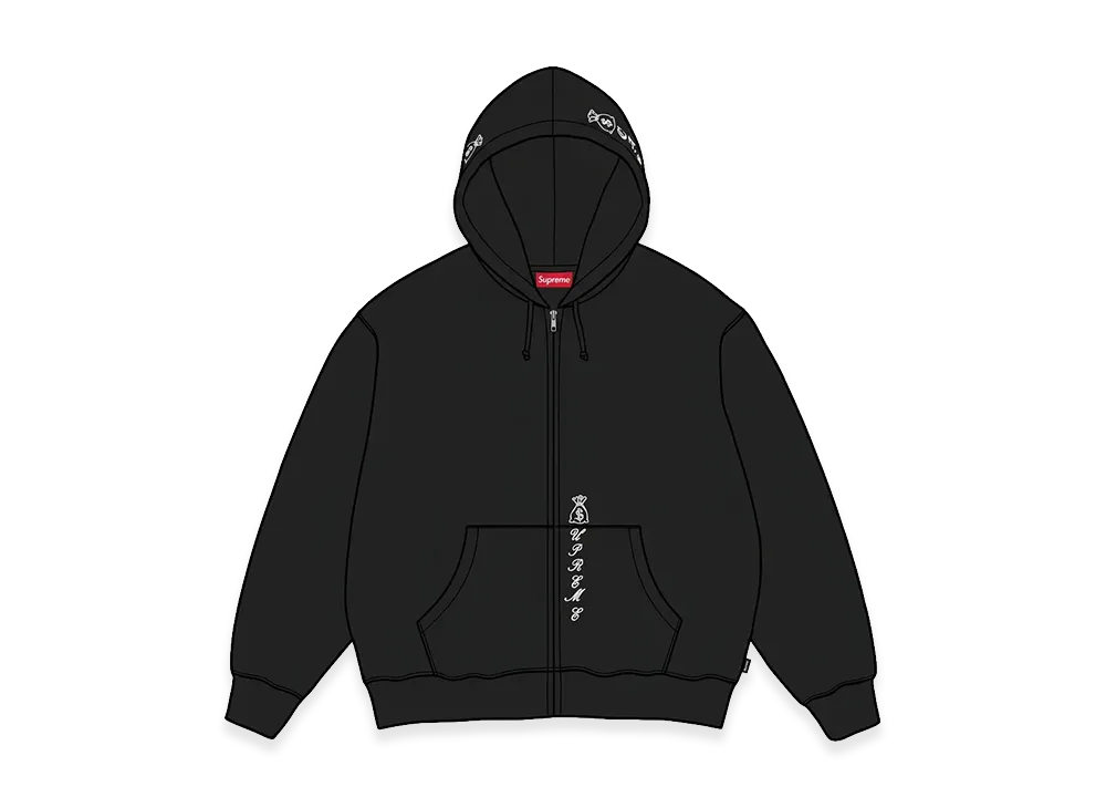 Supreme God Over Money Zip Up Hooded Sweatshirt "Black"
