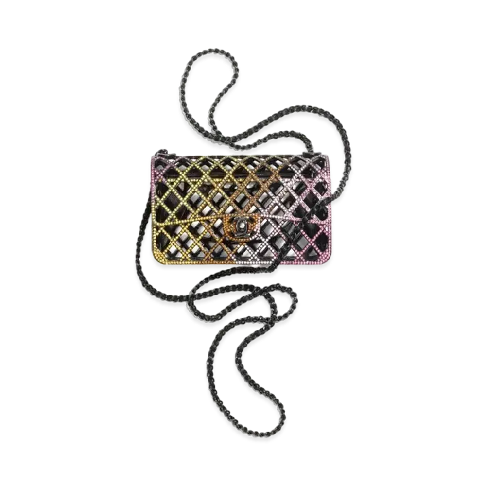 CHANEL Mini Evening Bag Strass & Black Metal "Black/Multicolor"