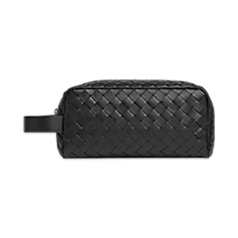 Bottega Veneta Intrecciato Travel Pouch "Black/Madder Brown"