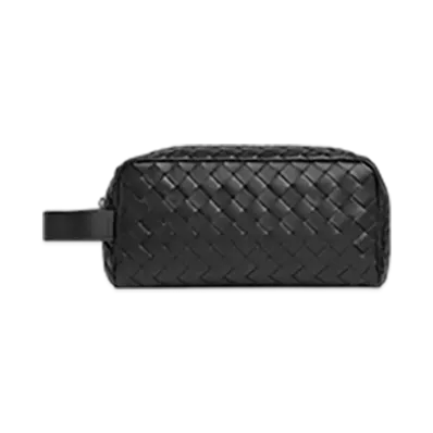 Bottega Veneta Intrecciato Travel Pouch "Black/Madder Brown"
