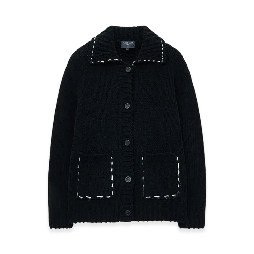 Matin Kim Women's Handmade Collar Knit Cardigan "Black"