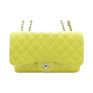 CHANEL Deca Matelasse Single Flap W Chain Caviarskin "Lemon/Silver"