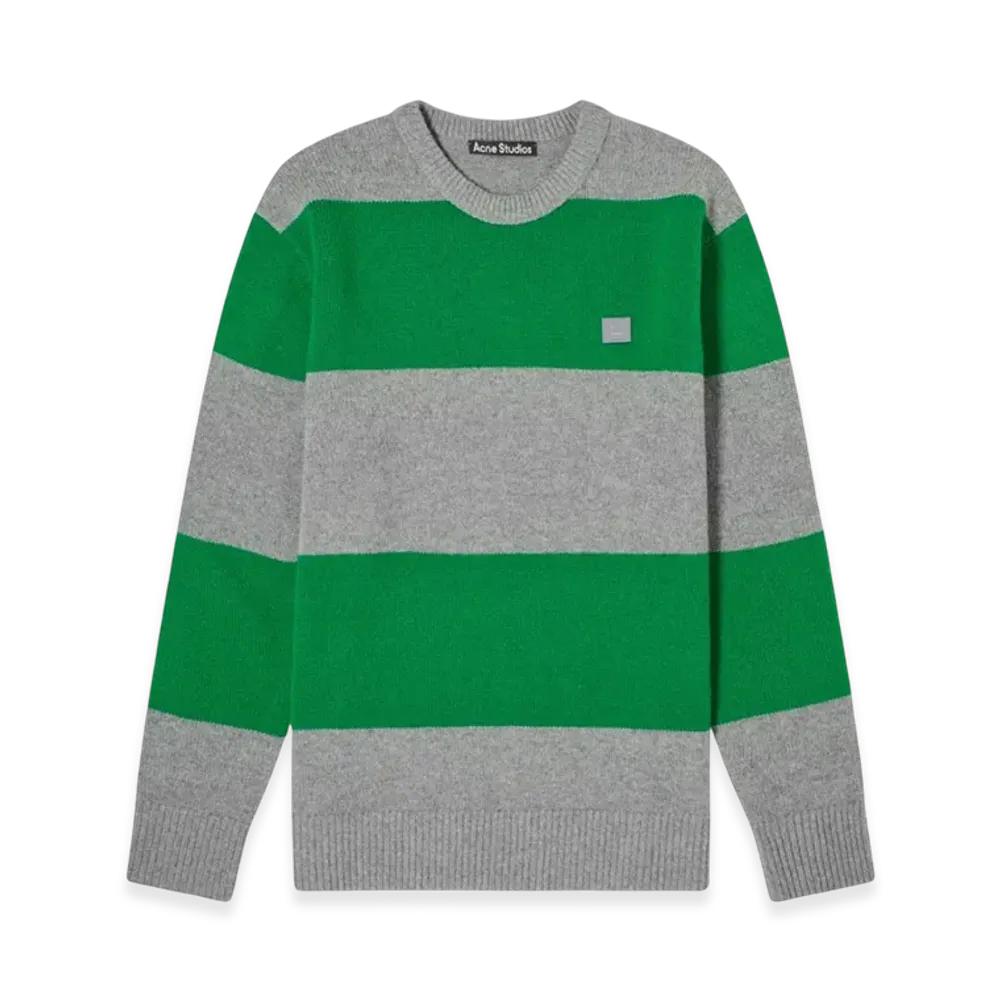 Acne Studios Nimah Block Stripe Crewneck Knit "GREY MELANGE/DEEP GREEN"