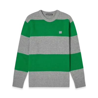 Acne Studios Nimah Block Stripe Crewneck Knit "GREY MELANGE/DEEP GREEN"