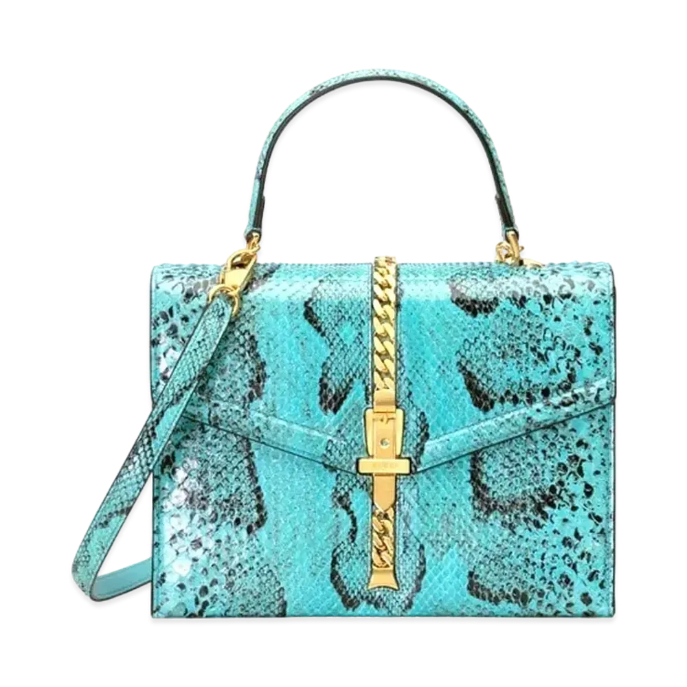 GUCCI Sylvie 1969 Python Small Top Handle Bag "Light Blue"