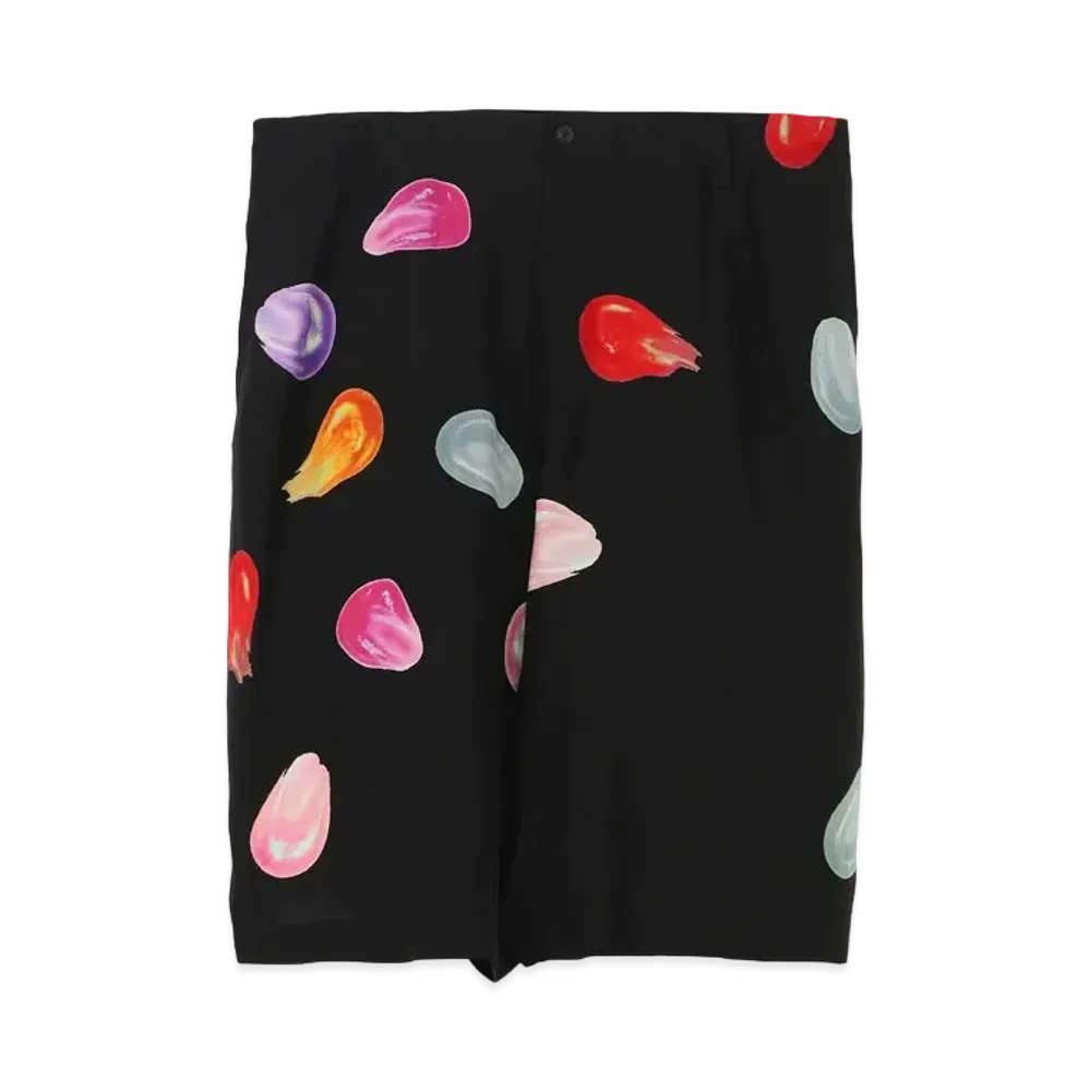 Yohji Yamamoto Pour Homme SILK SATIN TEARS PRINT HALF PANTS "Black"