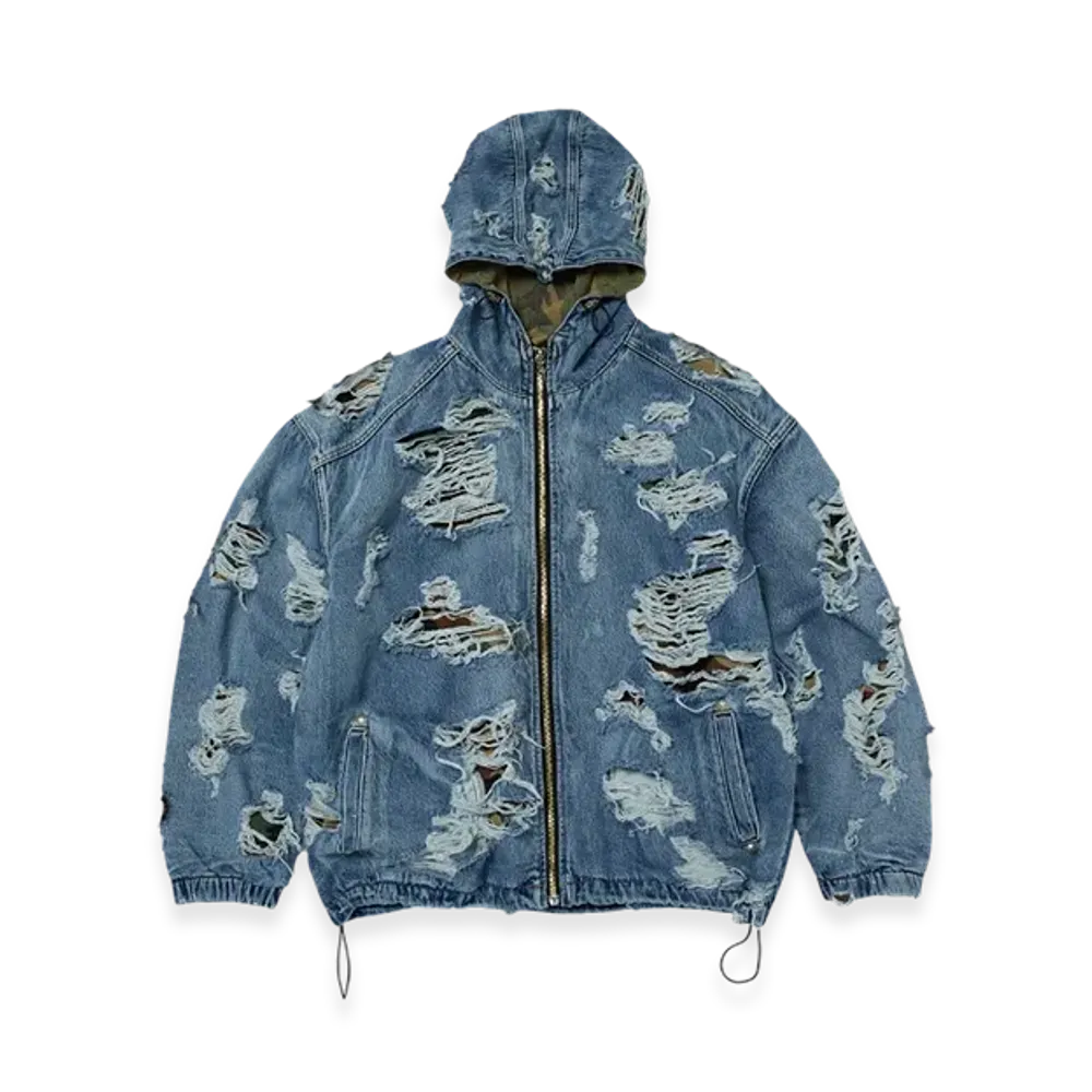 THUG CLUB Hell Denim Camo Hooded Zip-Up "Blue"