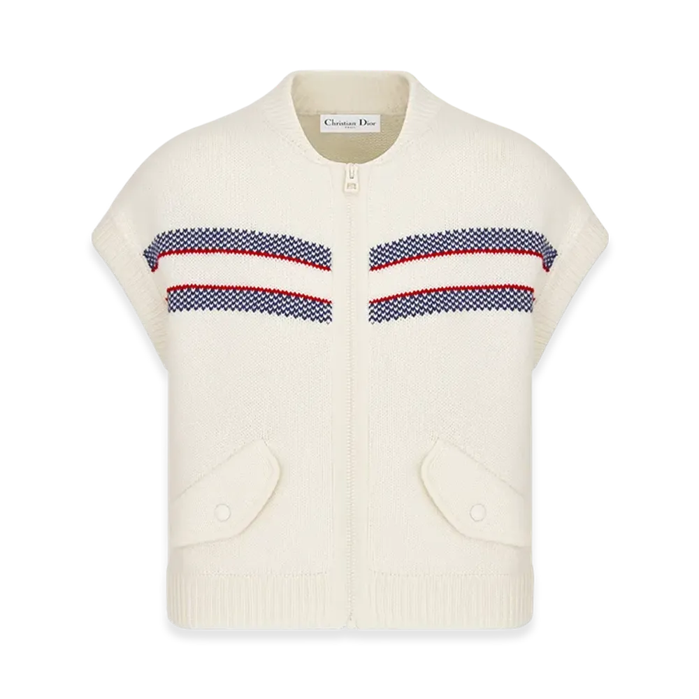 Dior Women's Alps Vest Wool Cashmere Knit Three Tone Butterfly Motif "White"
