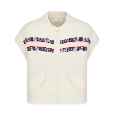 Dior Women's Alps Vest Wool Cashmere Knit Three Tone Butterfly Motif "White"