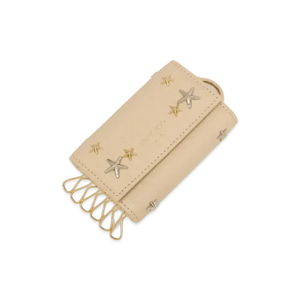 JIMMY CHOO NEPTUNE Soft Grainy Calf Leather Key Case With Star Studs "Barley"