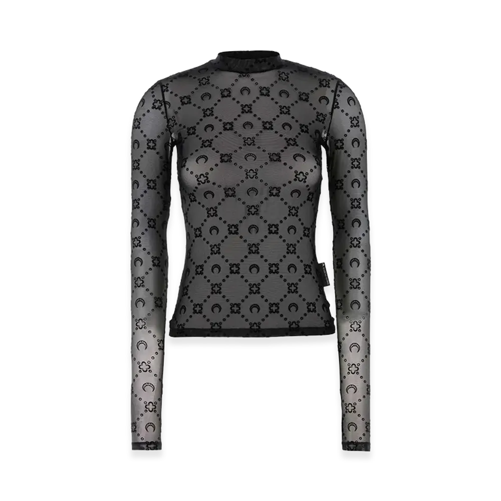 Marine Serre Women's Monogram Mesh Flock Highneck Top "Black"