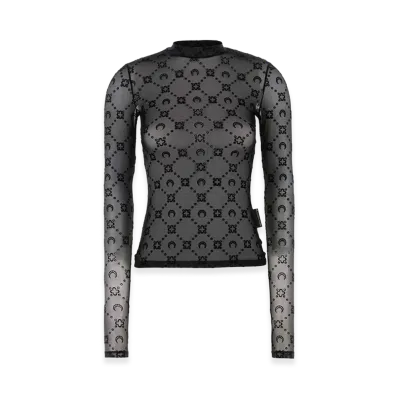 Marine Serre Women's Monogram Mesh Flock Highneck Top "Black"