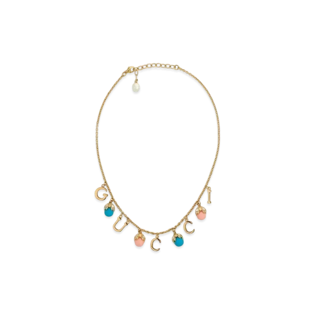 GUCCI Antique Tone Metal Handwritten GUCCI Necklace "Gold"