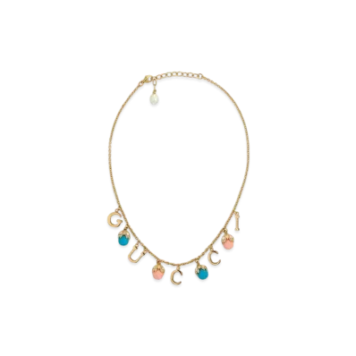 GUCCI Antique Tone Metal Handwritten GUCCI Necklace "Gold"