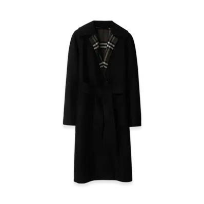 Burberry Reversible Wool Wrap Coat "Black/Snug Brown"