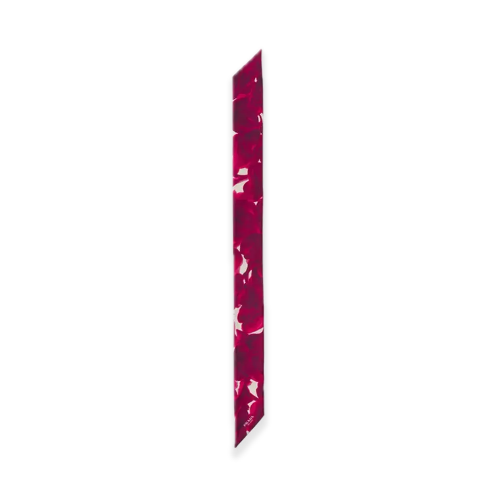 PRADA Printed Silk Shantung Skinny Scarf "Purple/White"