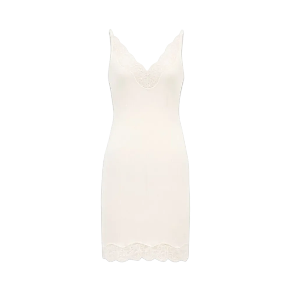Saint Laurent Women's Laced Slip Dress in Ribbed Silk Jersey "Naturel"
