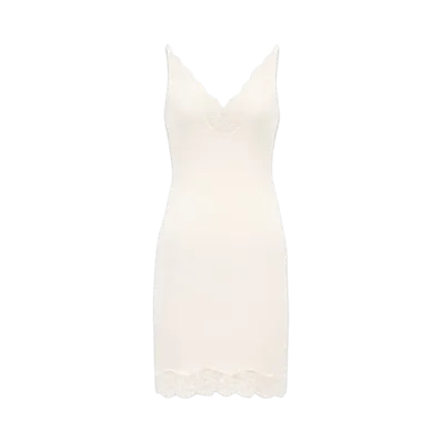 Saint Laurent Women's Laced Slip Dress in Ribbed Silk Jersey "Naturel"