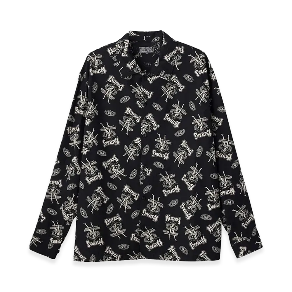 HYSTERIC GLAMOUR Bad Ass Whisky Pattern Flat Collar Shirt "Other Black"