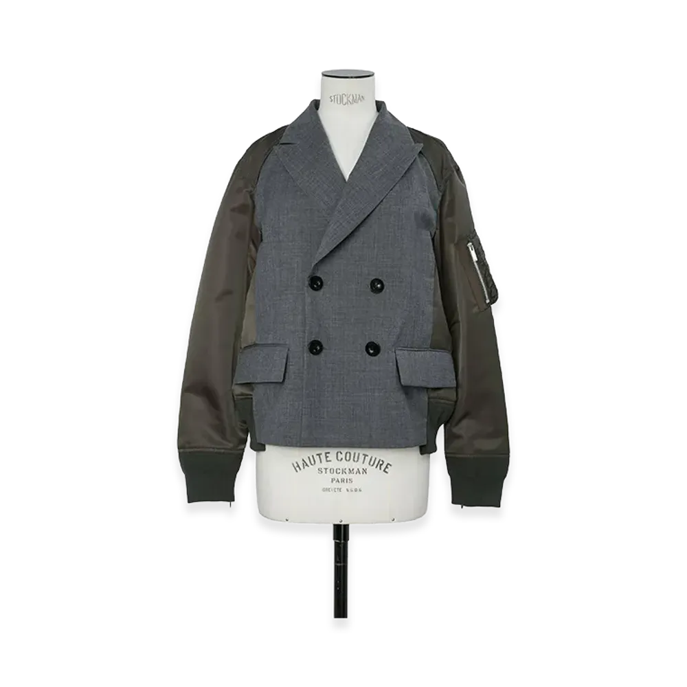 sacai Women's Suiting x Nylon Twill Jacket "Gray/Dark Khaki"
