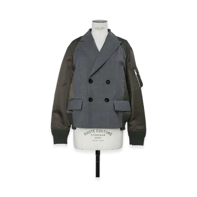 sacai Women's Suiting x Nylon Twill Jacket "Gray/Dark Khaki"