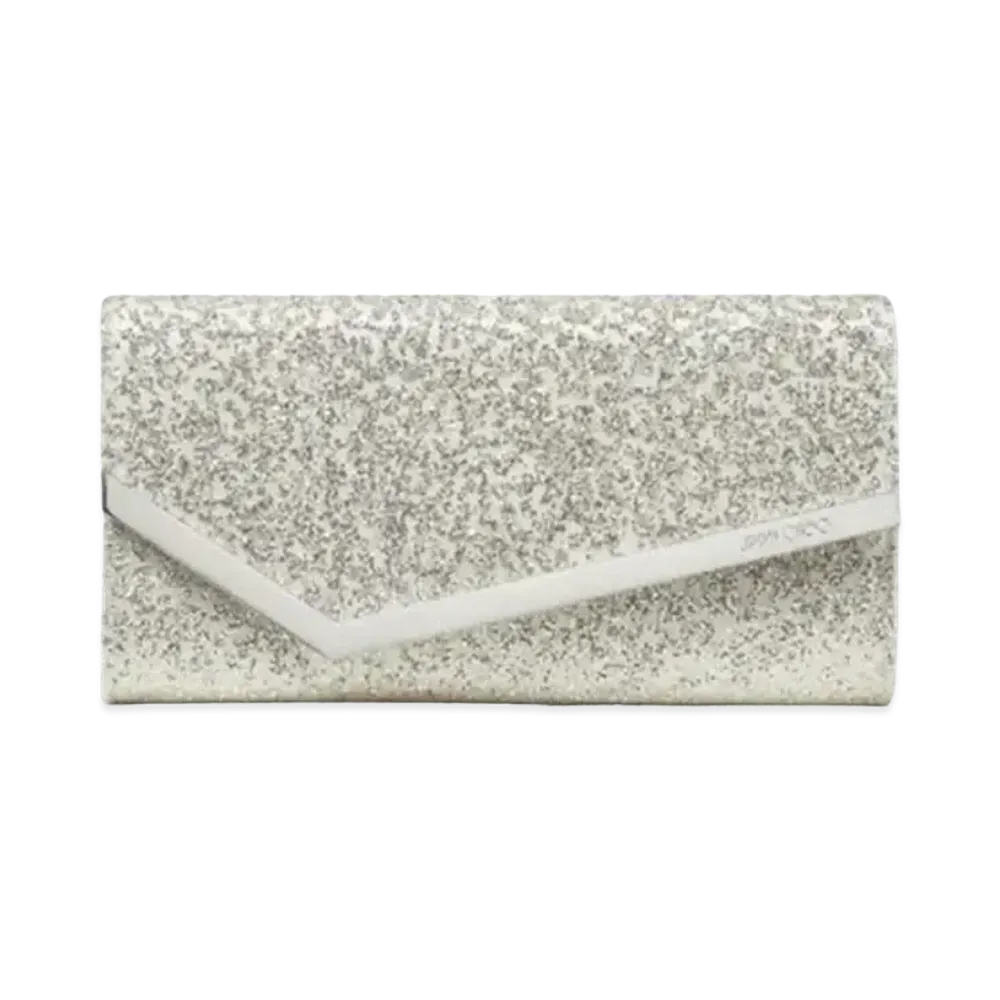 Jimmy Choo Emmie Glitter Tulle Clutch Bag "Ivory"
