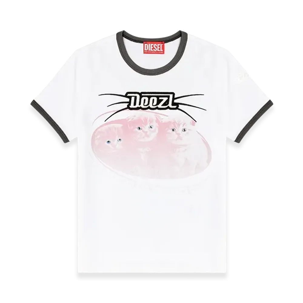 Diesel T-Uncuties-Long-R13 Cotton T-Shirt With Flock Print "White"