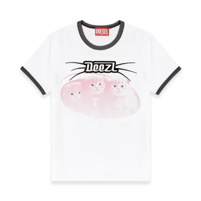 Diesel T-Uncuties-Long-R13 Cotton T-Shirt With Flock Print "White"