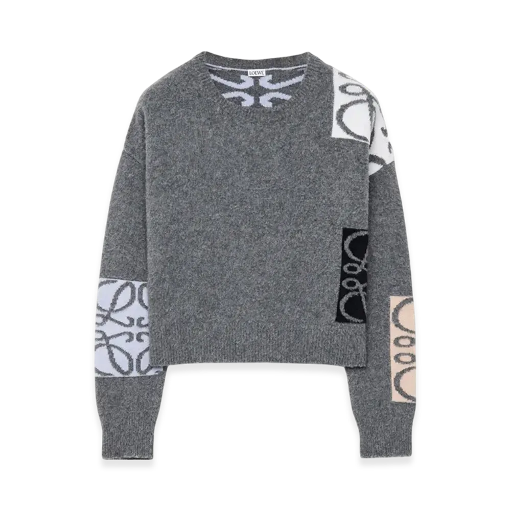 LOEWE Women's Anagram Sweater in Wool "Grey/Multicolour"