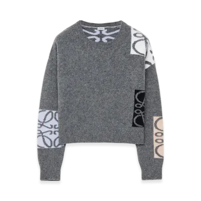 LOEWE Women's Anagram Sweater in Wool "Grey/Multicolour"