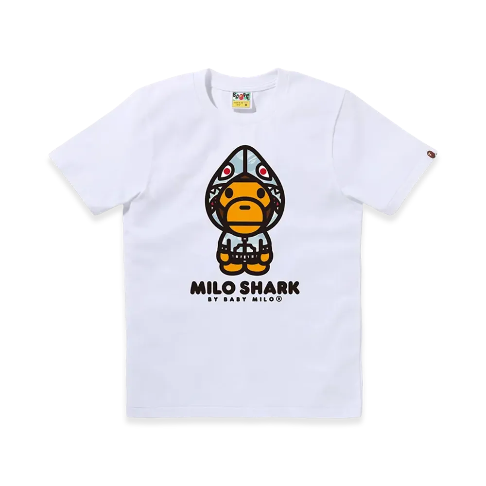A BATHING APE Women's Milo Shark FZH Tee "White/Sax"