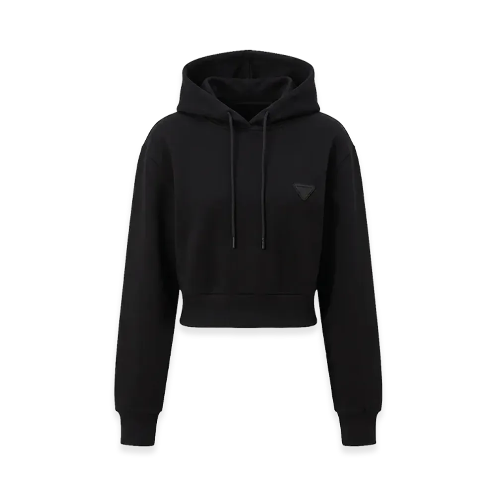 PRADA Women's Logo Boxy Silhouette Cropped Hoodie "Black"