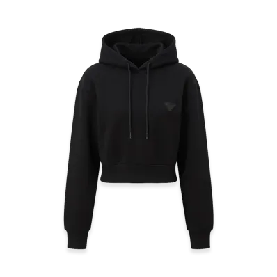 PRADA Women's Logo Boxy Silhouette Cropped Hoodie "Black"