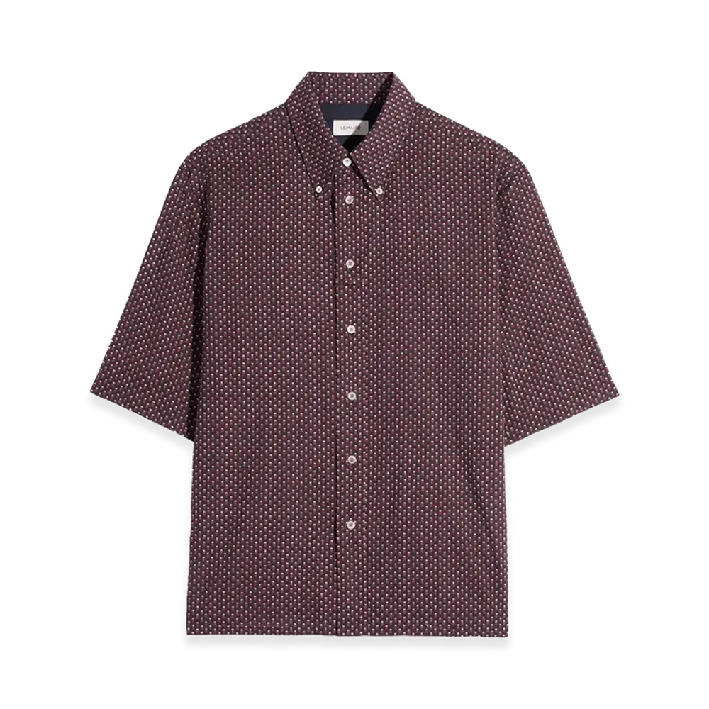 LEMAIRE Geometric Print Cotton Short Sleeve Shirt "Brown/Tobacco"
