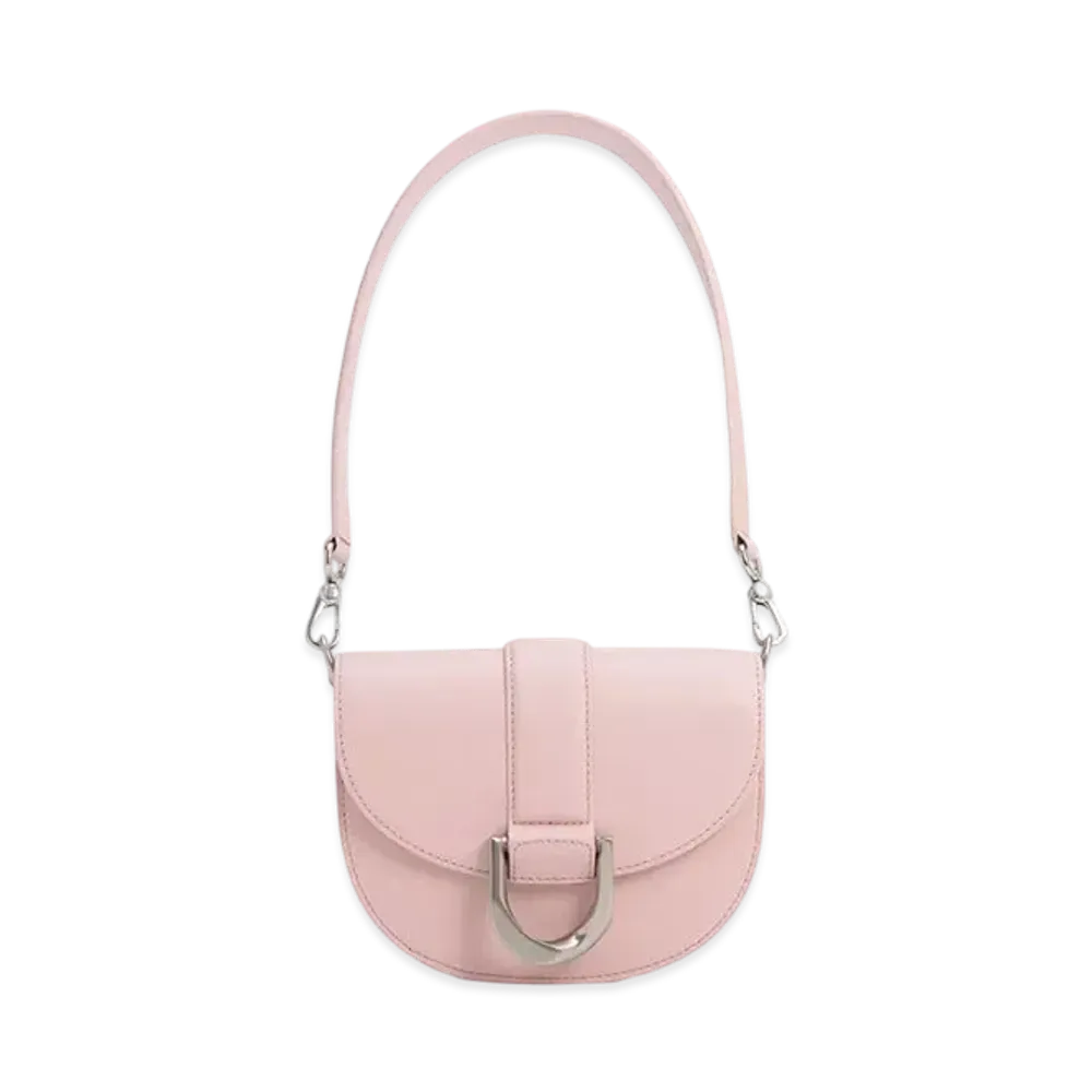 CHARLES & KEITH Mini Gavine Leather Saddle Bag "Pink"