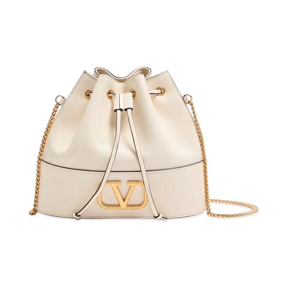 Valentino Women's Mini Bucket Bag With Vlogo Signature Chain In Nappa "Nude/Neutrals"