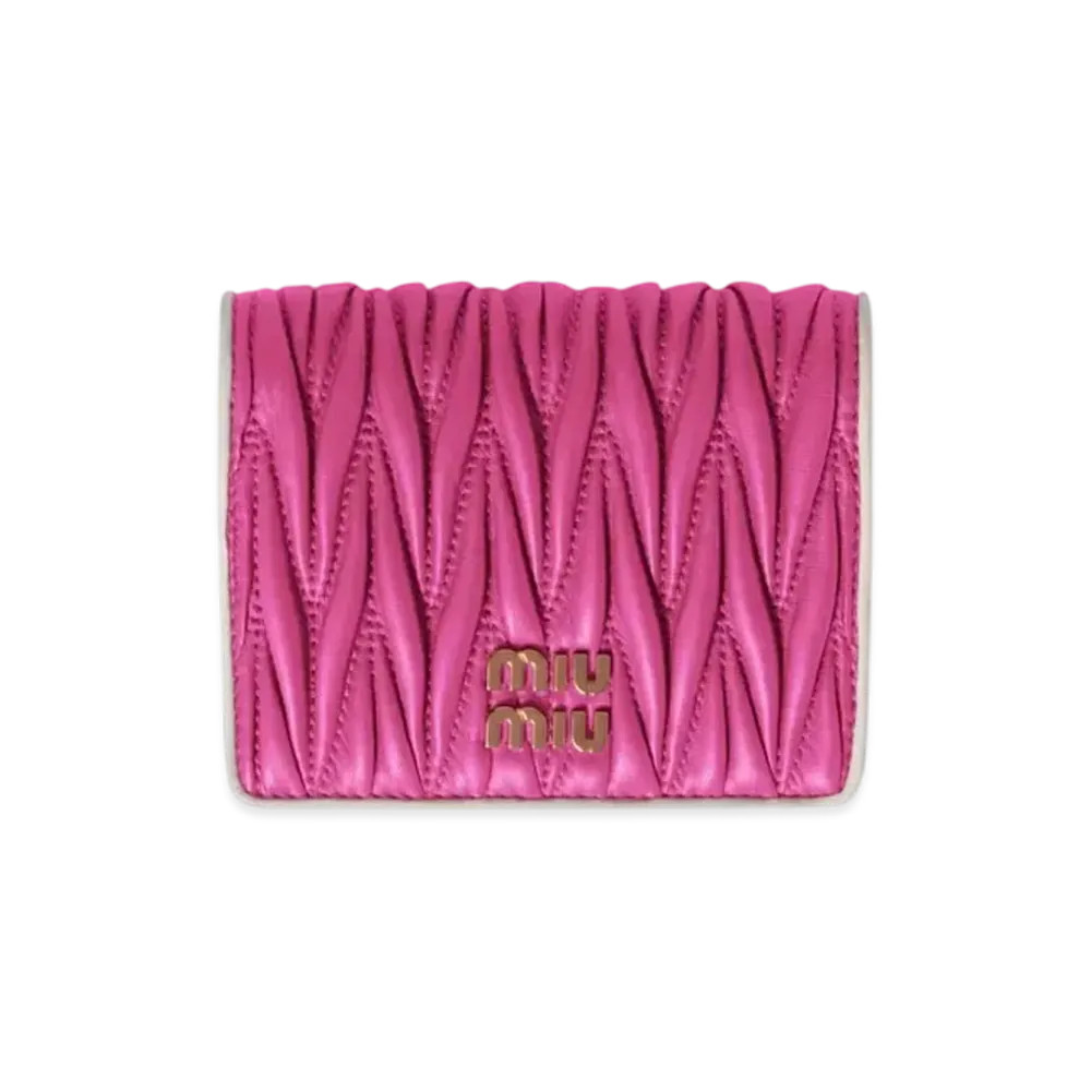 MIUMIU Small Matelasse Nappa Leather Wallet "Fuchsia Pink/White"