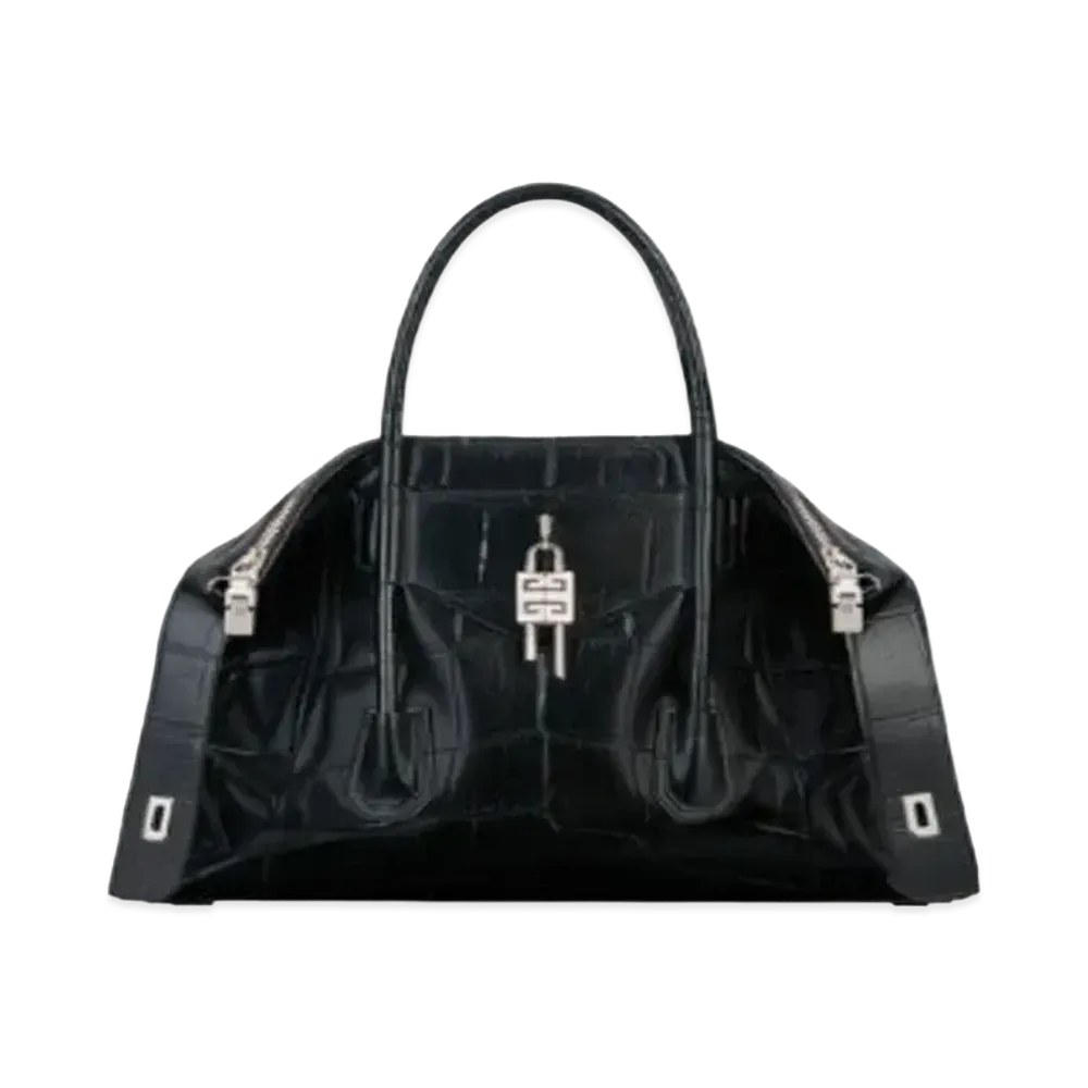 GIVENCHY Medium Antigona Soft Lock Bag in Crocodile Effect Leather "Black"