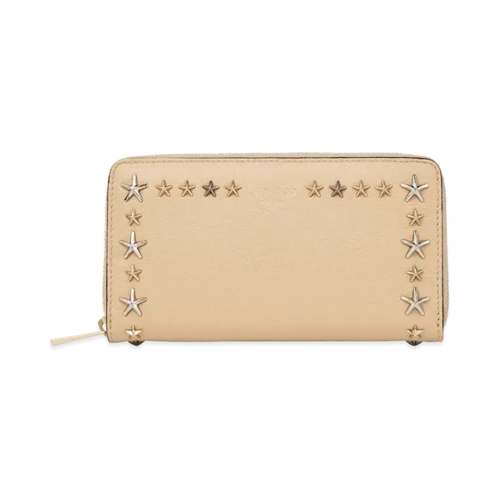 JIMMY CHOO PIPPA Soft Grainy Calf Leather Wallet With Star Studs "Barley"