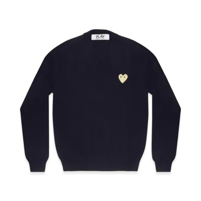 PLAY COMME des GARCONS Gold Heart V Neck Sweater Ladies "Black"
