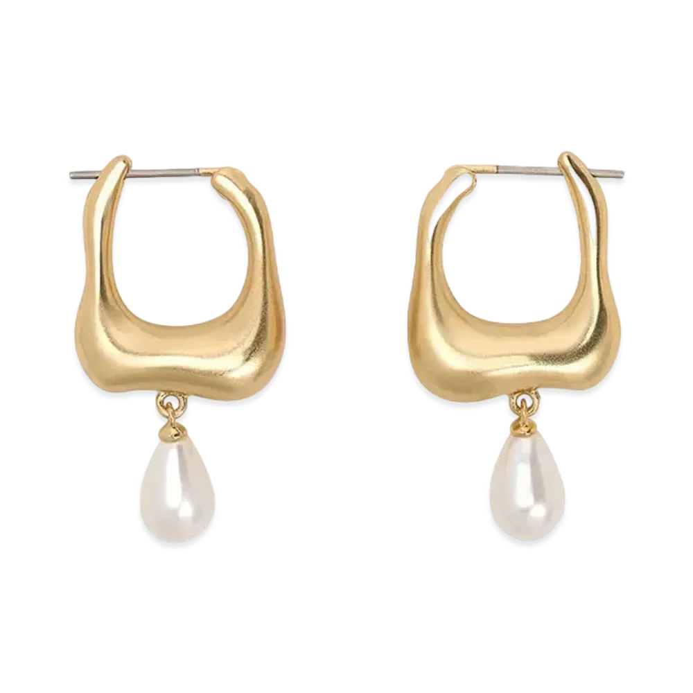 CHARLES & KEITH Corinne Teardrop Pearl Hoop Earrings "BrushGold"