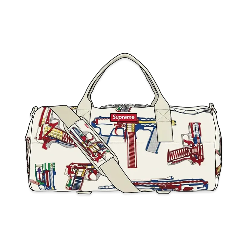 Supreme Guns Embroidered Leather Duffle Bag "White"