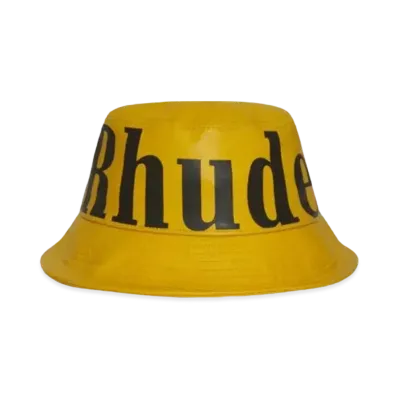 RHUDE Logo Leather Bucket Hat "Mustard"