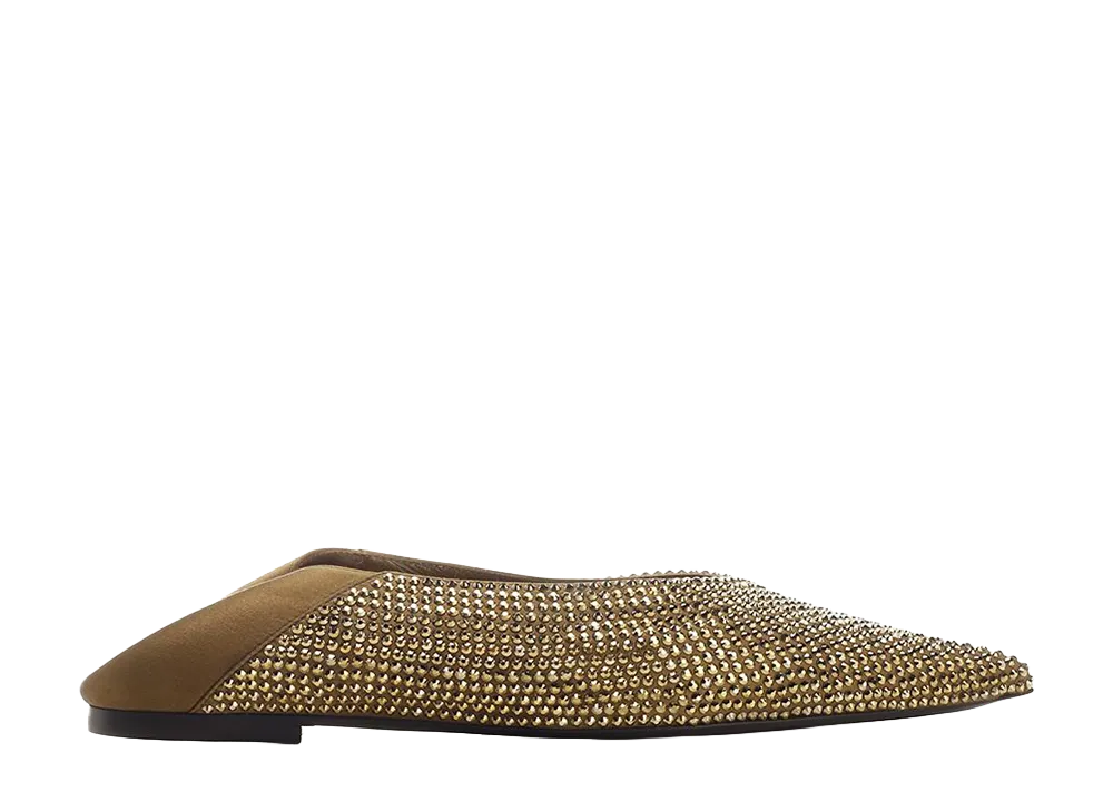 Saint Laurent Women's  Nour Slippers in Satin Crepe and Rhinestones "Beige"