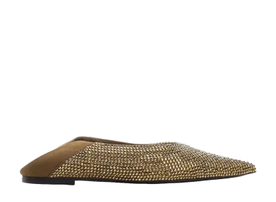 Saint Laurent Women's Nour Slippers in Satin Crepe and Rhinestones "Beige"