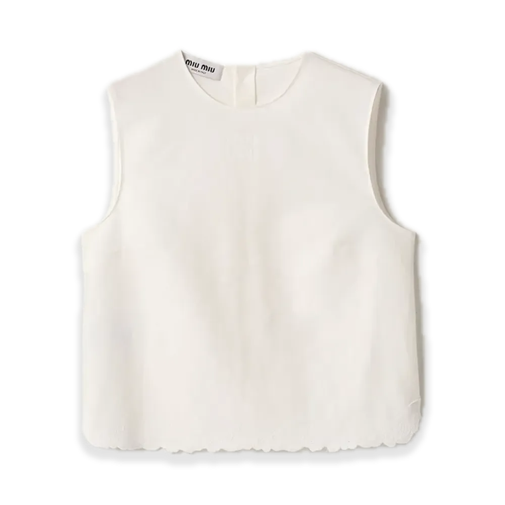 MIU MIU Embroidered Slub Canvas Top "Ivory"