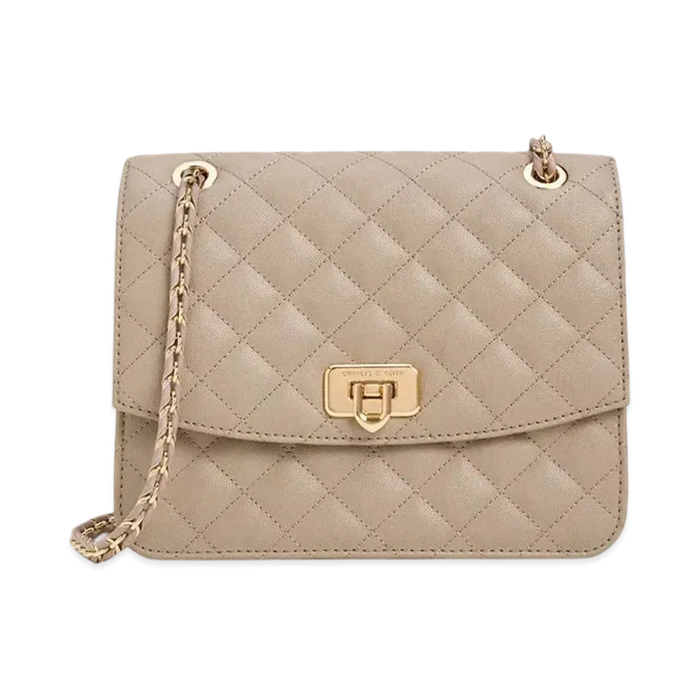 CHARLES & KEITH Cressida Quilted Chain Strap Bag "Taupe"