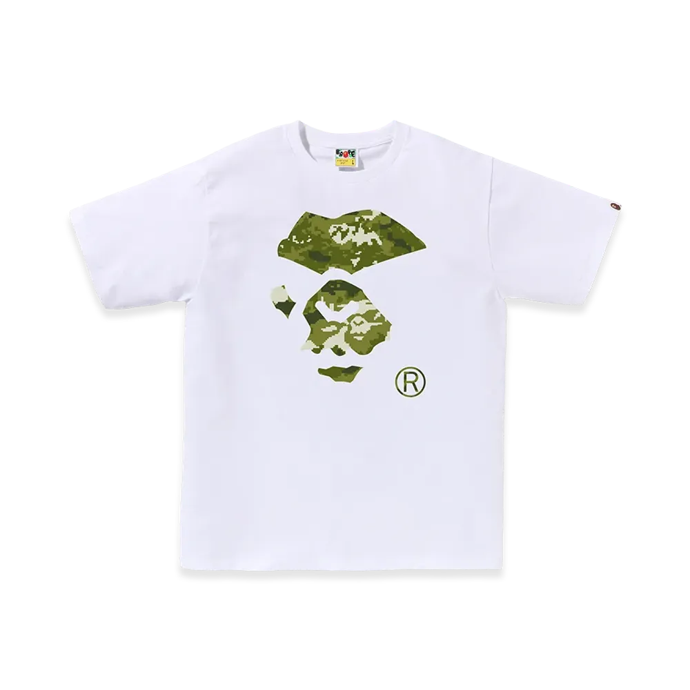 A BATHING APE Multi Pixel Camo Mad Ape Face Tee "White/Green"