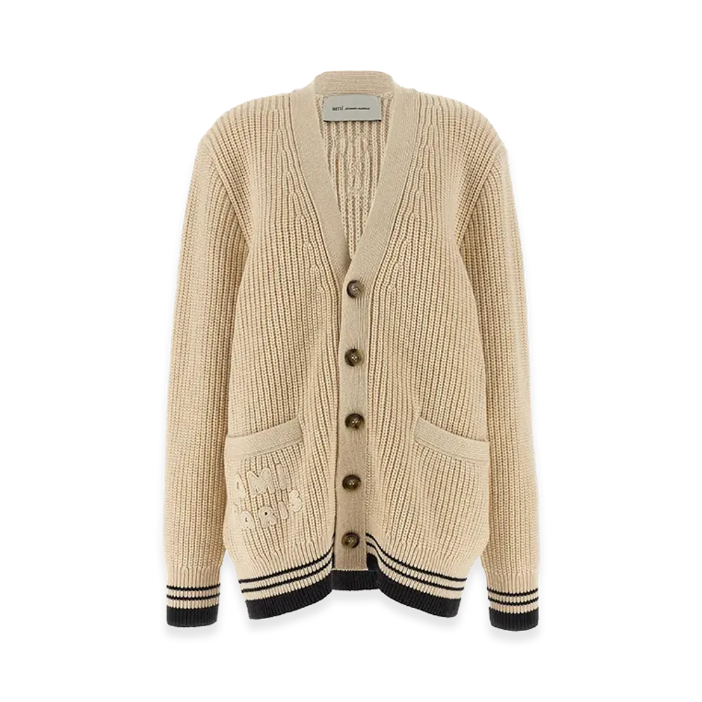 AMI PARIS Wool Cardigan With Logo "Beige"